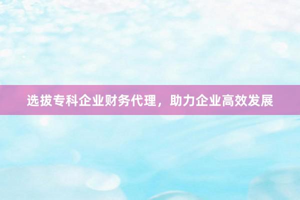 选拔专科企业财务代理，助力企业高效发展